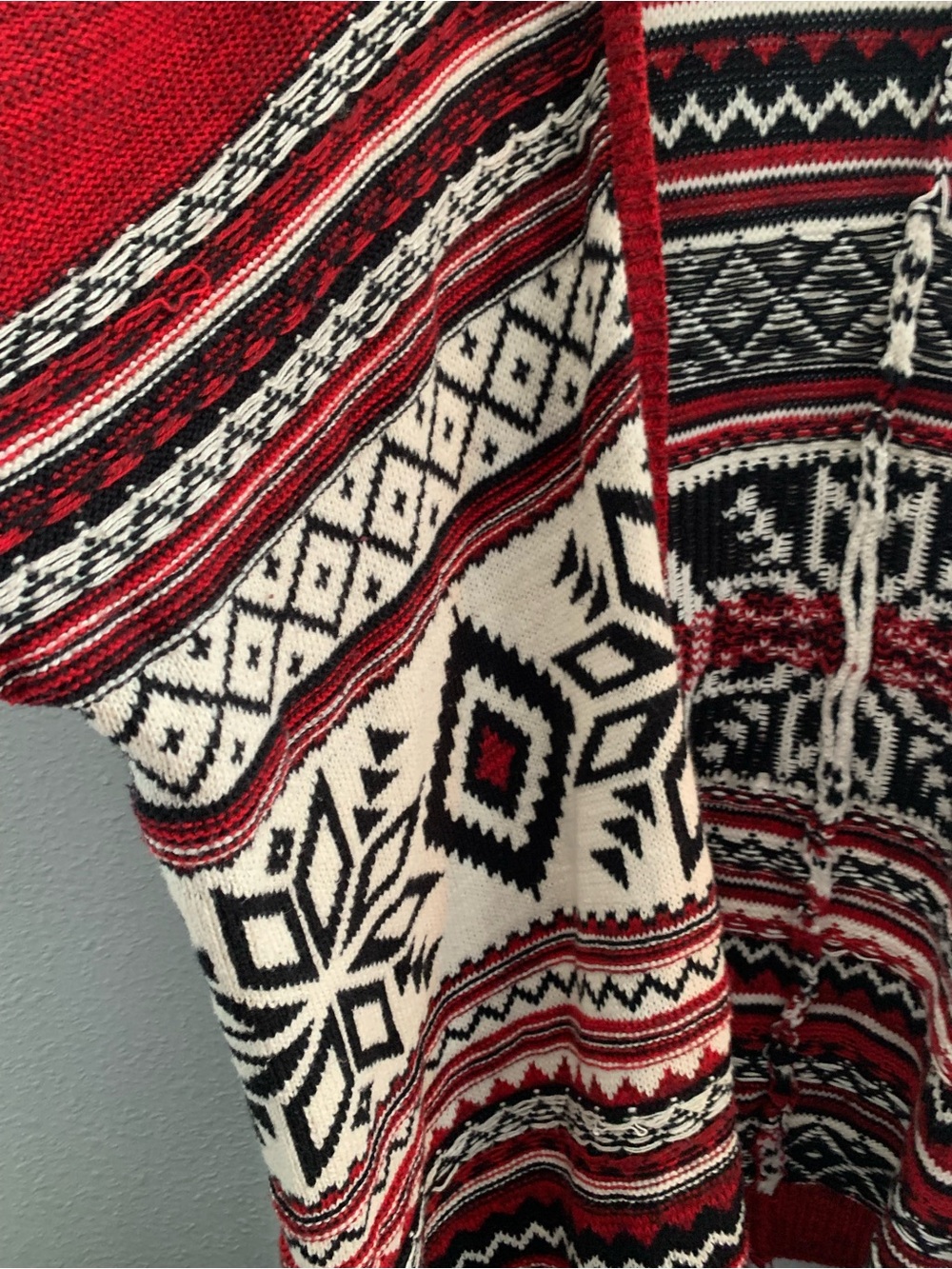 Mossimo XL Red Nordic Snowflake Waterfall Cardigan Sweater Open Front Cozy - Picture 5 of 7